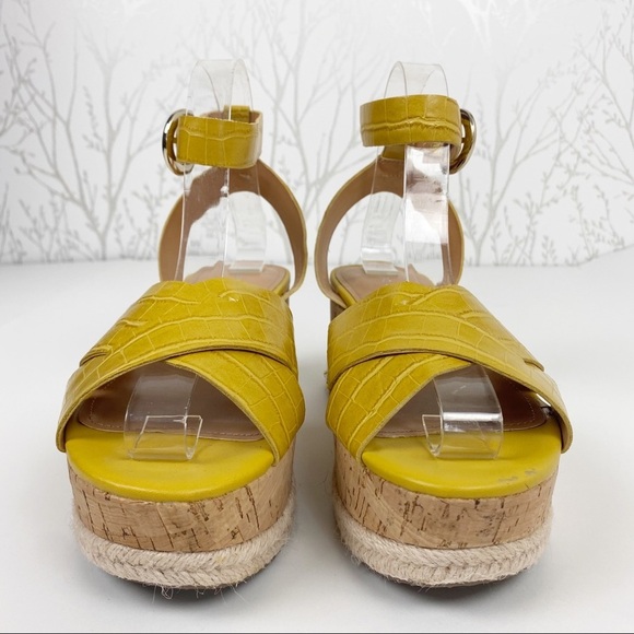 MARC FISHER Carlin 2 Golden Mustard Faux Croc Wedge Platform Sandal NWOB - Picture 5 of 9
